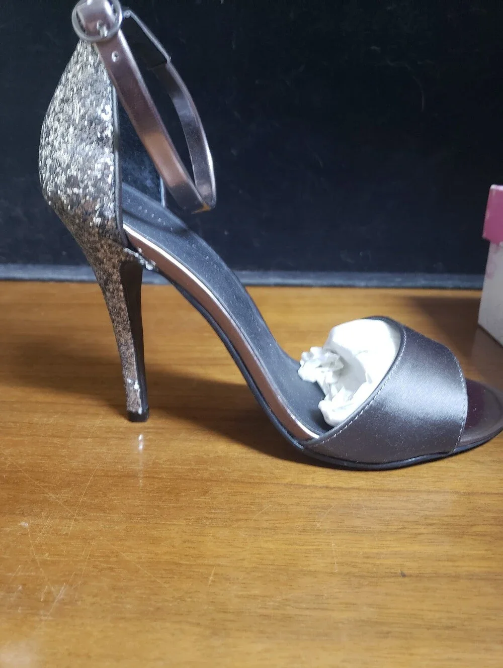 Women's Silver Glitter Ankle-Strap High Heel Sandals